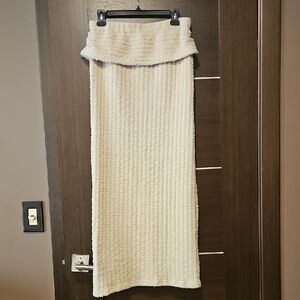 Cream Ribbed Knit Maxi Skirt
